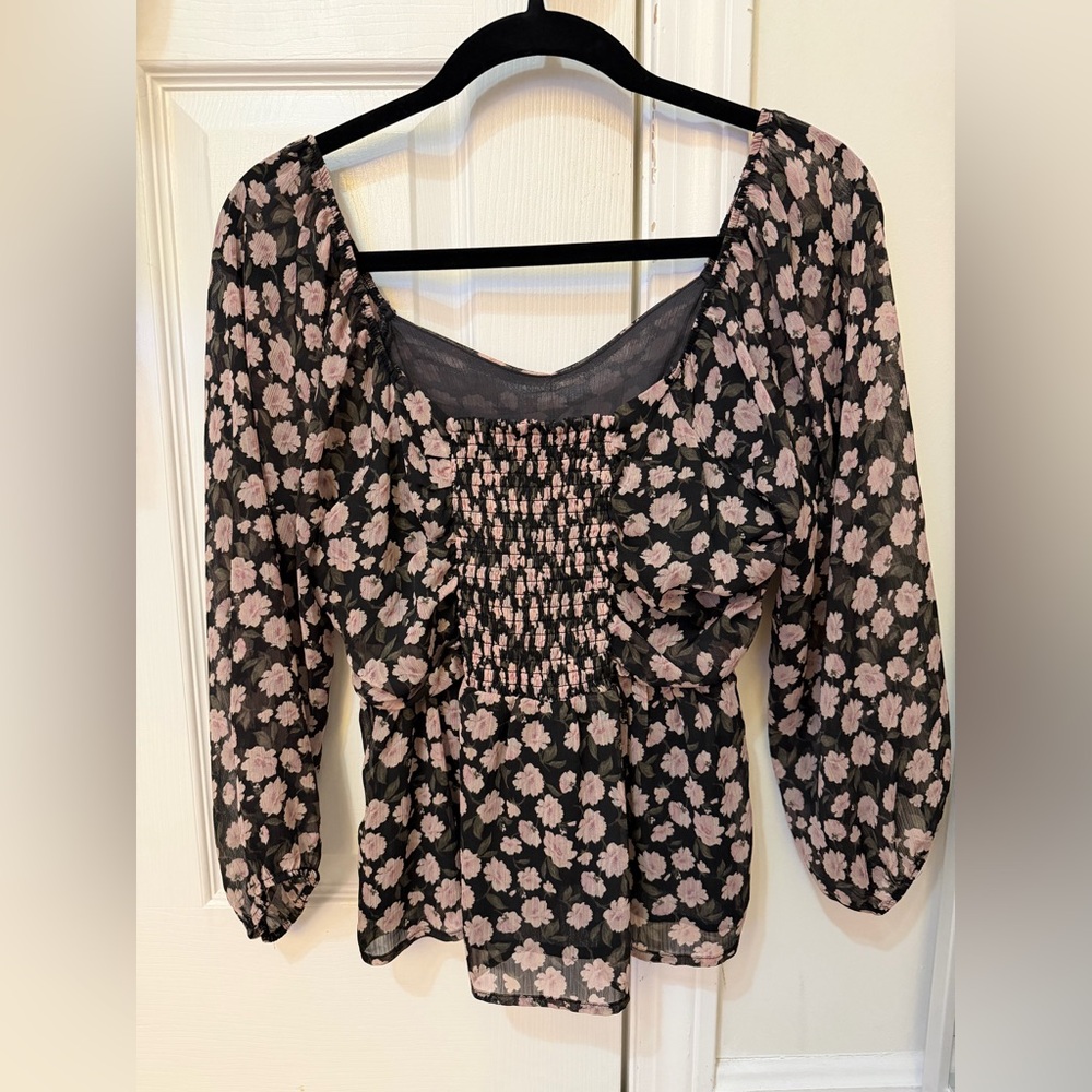 American Eagle Outfitters Black and Pink Floral Blouse - Picture 4 of 4